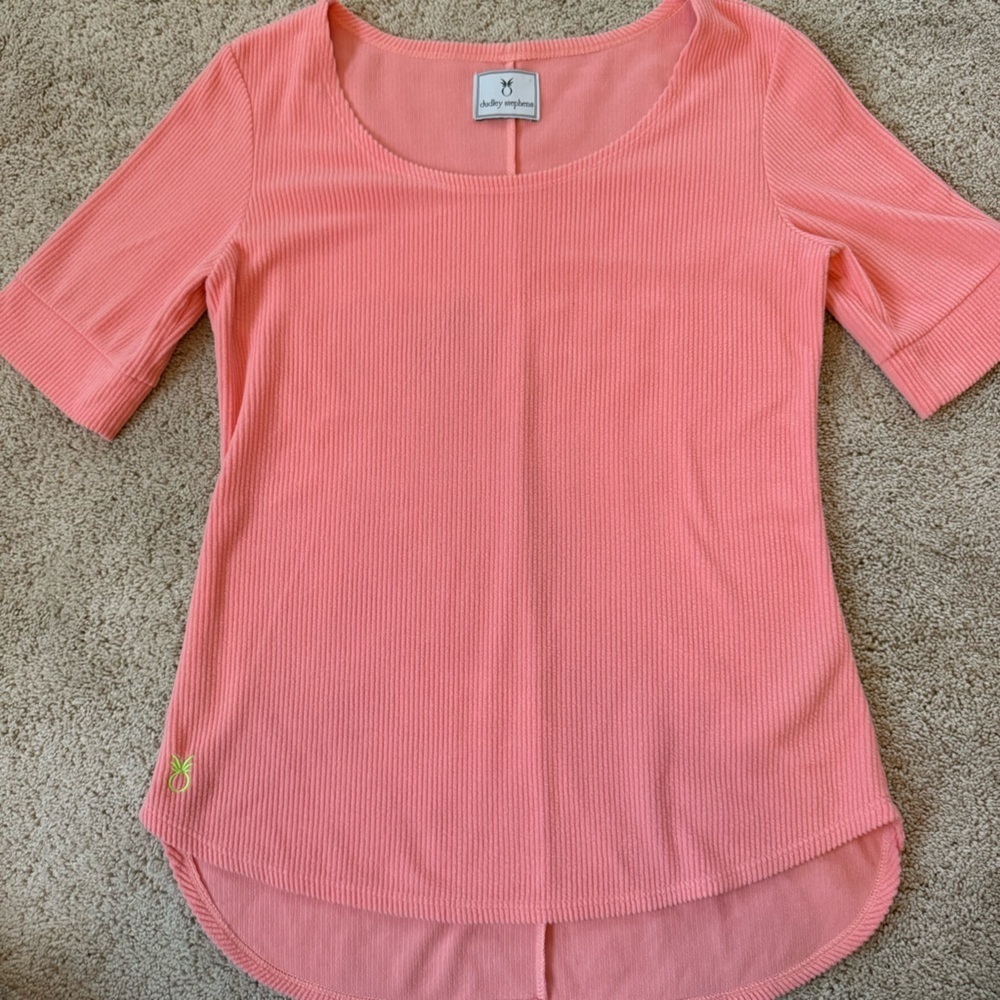 Dudley Stephens Coral Ribbed Short Sleeve Top